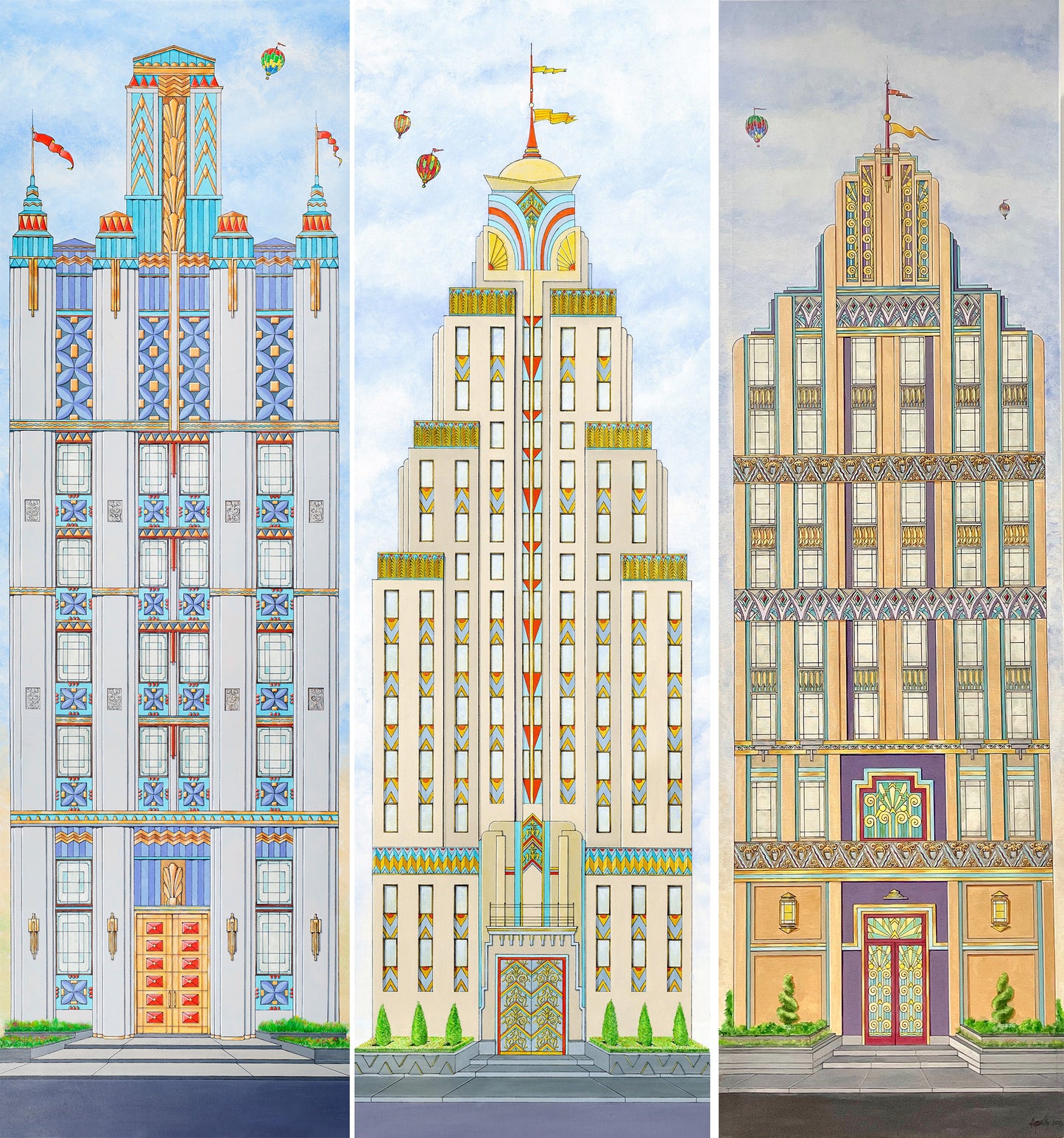 Set of 3 Mini Art Deco (Flat Art)